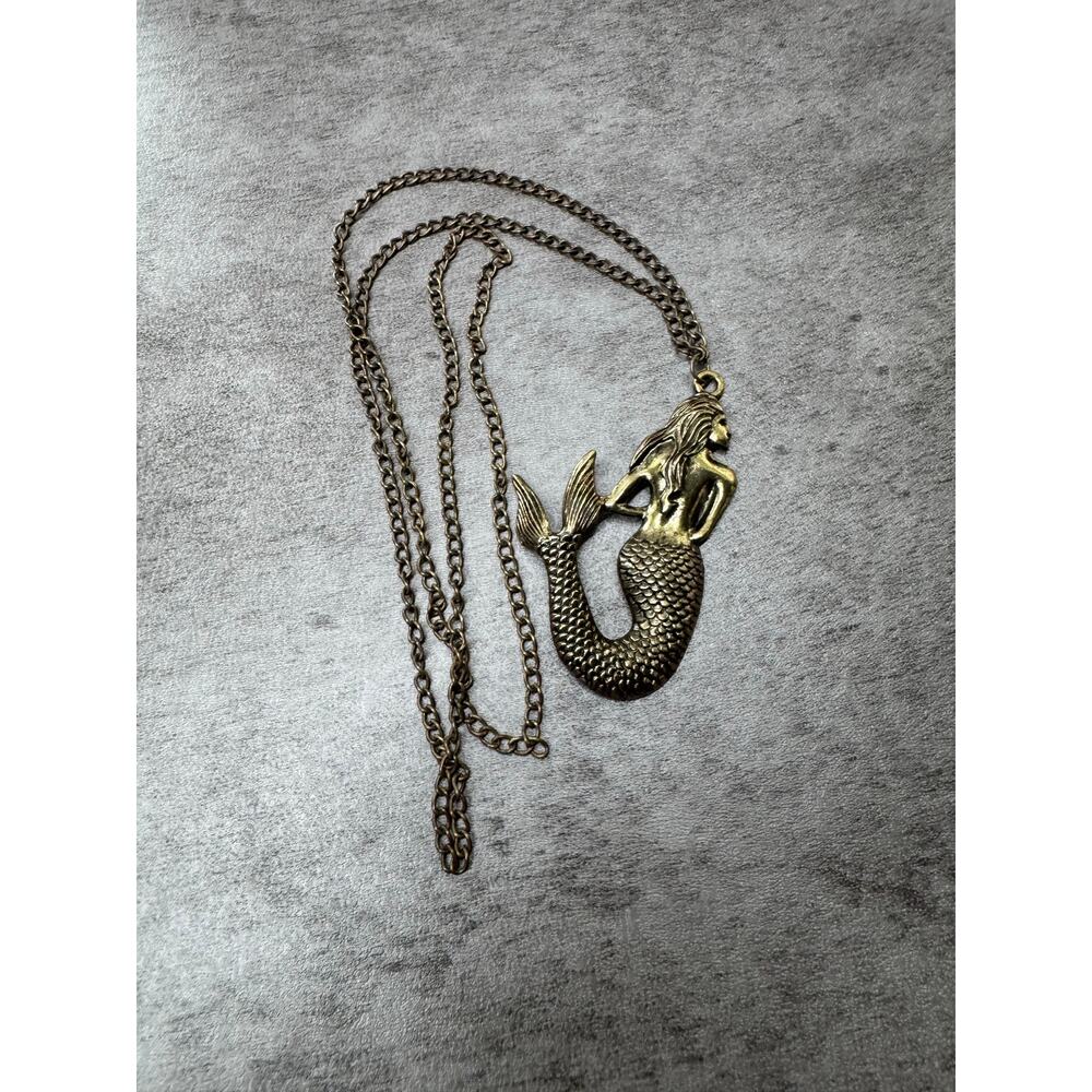 Gold Color Mermaid Pendant Necklace with 26" Chain